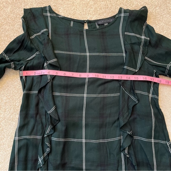 Sanctuary Shirt Womens Extra Small Green Blue Plaid Ruffle Long Sleeve Blouse - Picture 5 of 8